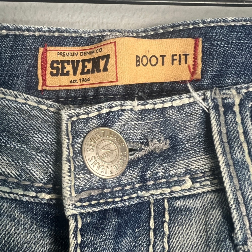 Seven7 Boot Fit Y2K Jeans Light White Wash Preppy Classic Western 38x33 Measured - Picture 2 of 11